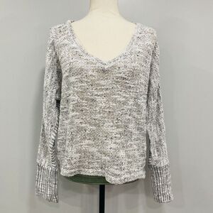 SPLENDID Women’s S Oversized Sweater Gray White Chunky Open Knit Boxy Beachy USA